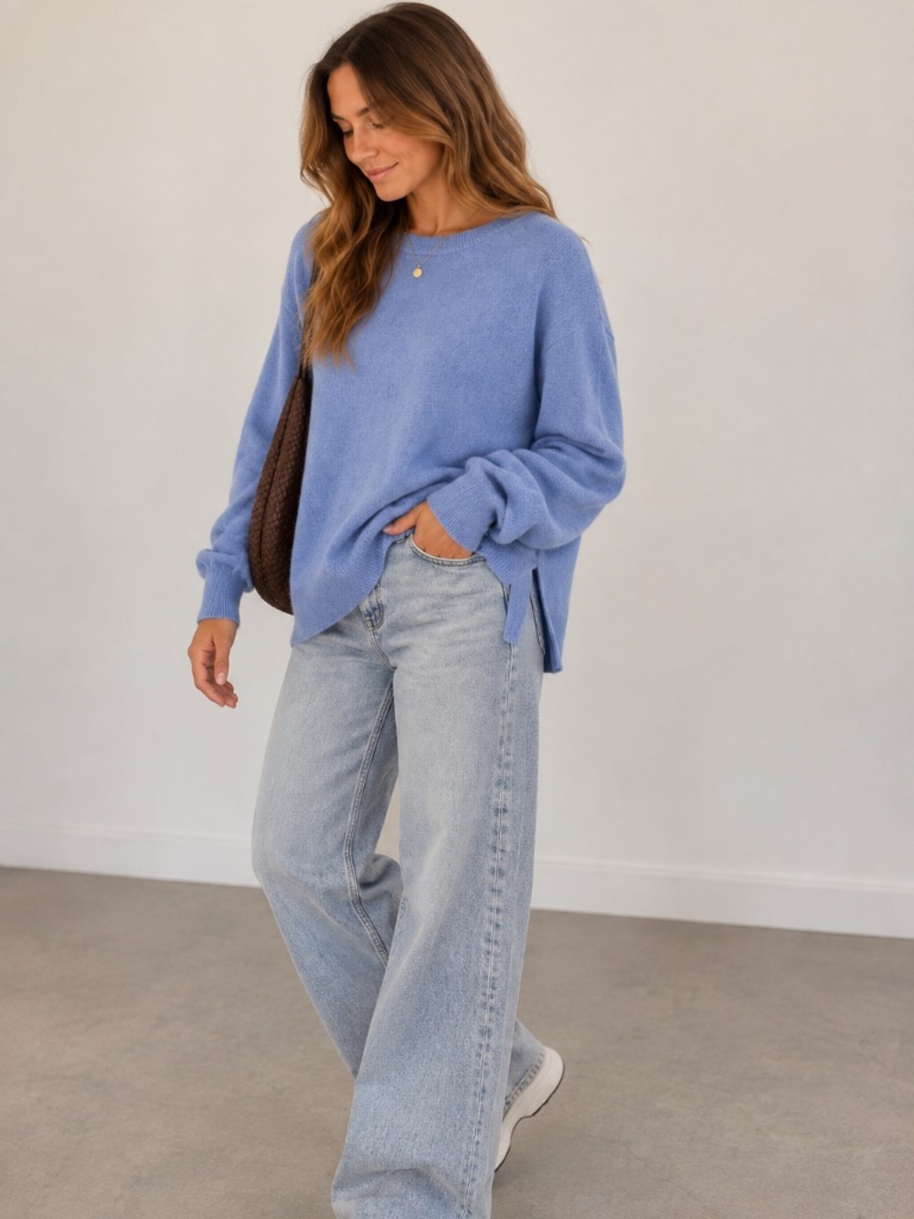 Tahari 100% 2-Ply Cashmere Blue Crewneck Sweater XL - NWOT